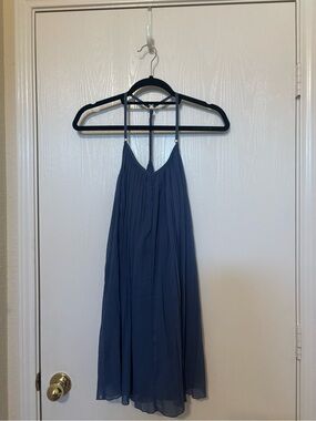 Abercrombie & Fitch Slate Blue Spaghetti-Strap Pleated Midi Dress